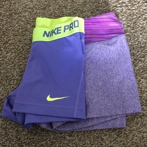 Nike pro spandex shorts and under armour shorts